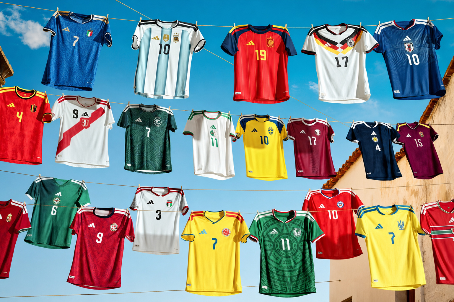 Fan jerseys hanging outdoors